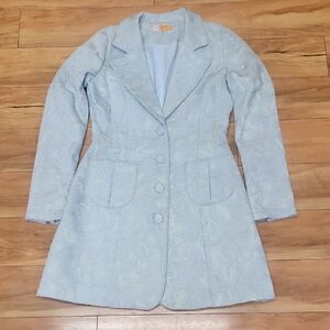 Tulle Size XS Jacquard Print Light Mint Green Women's Button Up Tench Coat
